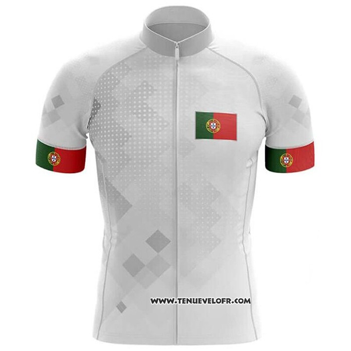 2020 Maillot Ciclismo Champion Portugal Blanc Manches Courtes et Cuissard